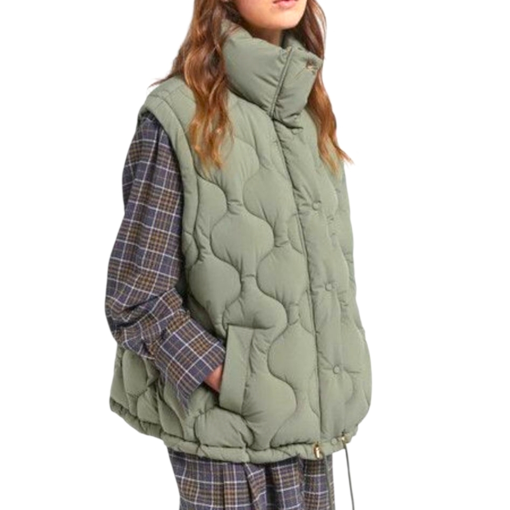 Karen Walker Quilted Getaway Puffer Vest Green US 6 Oversized Gorpcore NWOT